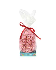 Cocoba - Strawberries & Cream Easter Egg with White Chocolate Drizzle and Strawberry Pieces - 6 x 250g